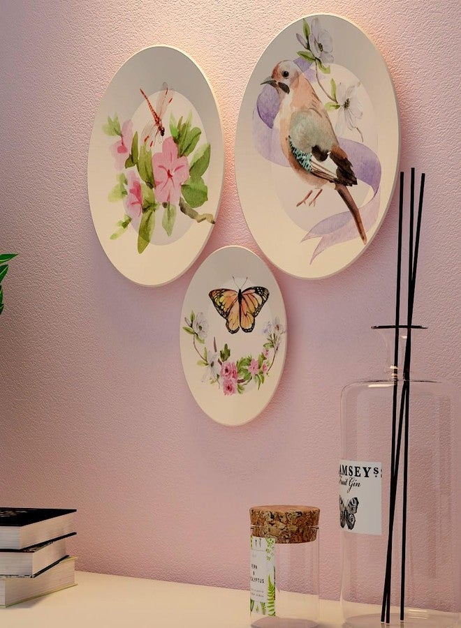 WOODHANG Beautiful Water Color Butterfly Floral and Bird Set of 3 Ceramic Wall Art Decorative Plates|Perfect Home Decor and Wall Decor Items for Your Hall and Living Room - Image 4
